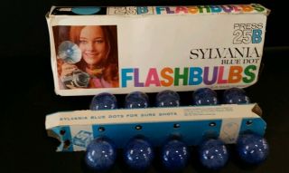 Vtg Box Sylvania Blue Dot Press 25b Flashbulbs 10 Bulb Polaroid Camera