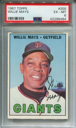 Willie Mays 1967 Topps Psa 6 Graded Baseball Card Ex - Mt 200 Giants Hof