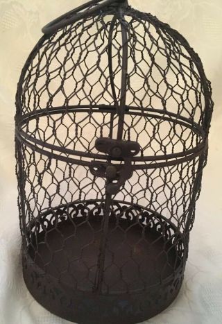 Vintage Chickenwire & Metal Cage Hang/sit 6” Round 10” High