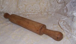 Antique Vintage Primitive One Piece Hand Carved 17¼ " Wooden Rolling Pin