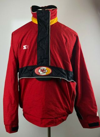 Flawed Vtg Nfl Kansas City Chiefs Starter Jacket Kc Anorak Pullover Half Zip L