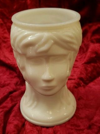 Vintage White Milk Glass Head Vase Grecian Girl Lady 5 " Tall