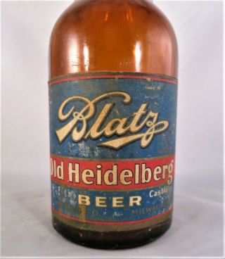 1935 Label Vintage Blatz Old Heidelberg Castle Stubby Beer Bottle Wilwaukee 12 Z