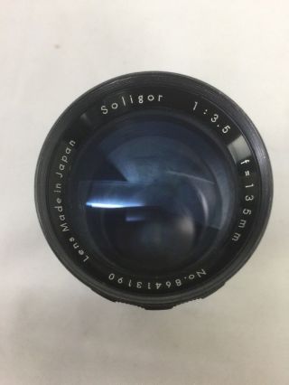 Vtg Soligor 1:3.  5 F= 135mm Camera Lens Made In Japan Scree Mount