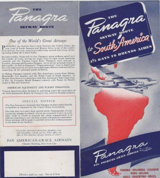 Panagra Pan American Grace Airways Timetable 22 April 1942