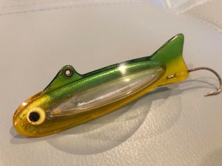 Vintage 1970’s Traveling Fishing Lure Green & Yellow Lucite Plastic Pat 3744175