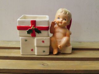Vintage Inarco E - 407 Baby Santa Christmas Presents Gifts Planter Candy Container