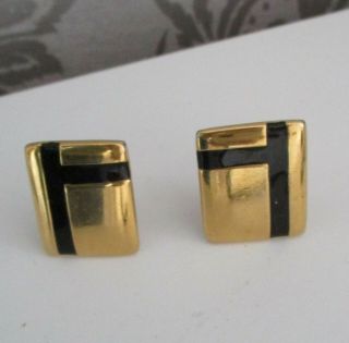 Vintage Napier Gold Black Art Deco Style Clip On With Screw Earrings 1950 