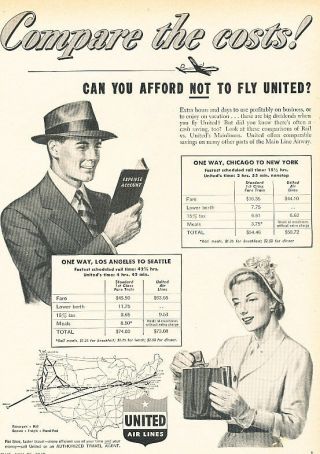 1949 United Airlines Vintage Advertisement Print Ad J521
