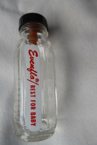 Vintage Evenflow Doll Baby Bottle,  4 Piece,  Nipple,  Lid,  Glass & Plastic,  Usa,  3 " Small