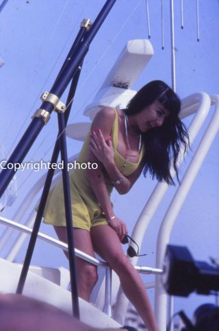 Vintage Photo Slide 1992 - Pretty Girl Posing On A Yacht In Yellow Dress 5