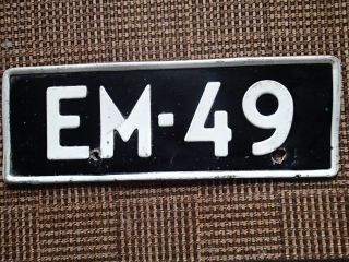 Vintage Em - 49 Old Embossed Metal Car License Plate Finland Finnish