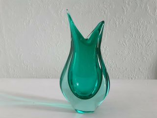 Vintage Murano Blue Case Art Glass Beak Vase Clear And Blue