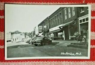 1940s Vintage Rppc Postcard Stockbridge,  Ingham Co,  Michigan 100 Block E Main St