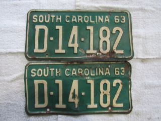South Carolina Sc License Plate Pair 1963 D - 14 - 182 A11710