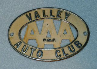 Vintage Valley Auto Club Aaa License Plate Badge / Topper - Automobile,  Car.  Old