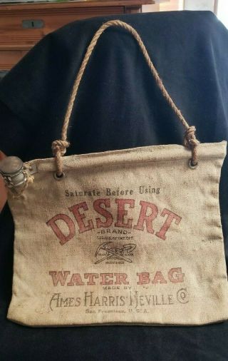 Vintage Desert Brand Water Bag Ames Harris Neville Co San Francisco Ca 14.  5 " X11 "