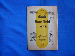 Mansfield Town V Hartlepools Utd Vintage 1952/3 Football Programme
