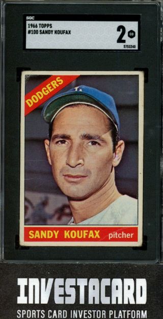 1966 Topps Sandy Koufax Sgc 3 Los Angeles Dodgers 100 Vintage Baseball Card Hof