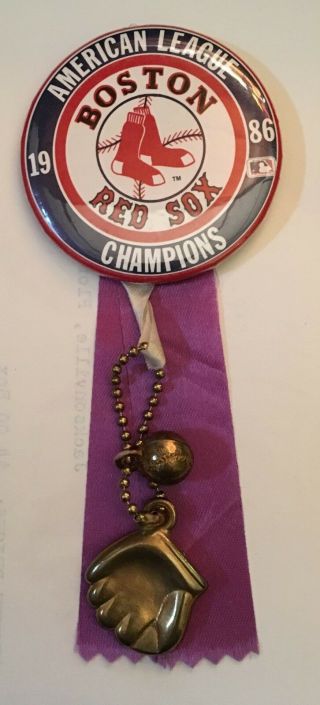 1986 Boston Red Sox American League Champions Pinback Ribbon & Charm