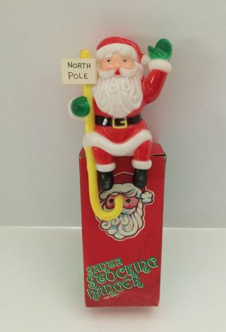 Vintage Plastic Jsny Christmas Stocking Holder Santa Hong Kong Box