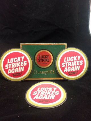 Vintage Lucky Strike Cigarette Tin Tobacco Box W/ Fifty Stamp And 3 Ad Papers 19