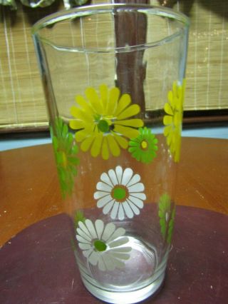 Vintage Midcentury Sour Cream Jar Green Yellow Daisey Drinking Glass A24 6.  0” H 3