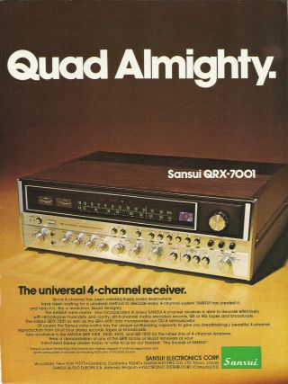 Vintage 1974 Sansui Qrx - 7001 Quadraphonic Receiver Print Ad