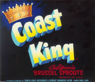 Crate Label Vegetable Vintage Santa Cruz 1950s Coast King Typography Image