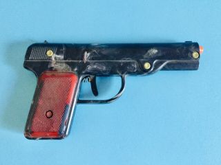 Vintage Knickerbocker Dart Gun Pistol - Black Marble Swirl W/ Red Painted Grips