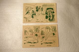 2 Vintage A Girl Scout Camp Postcards Before & After & Indoor Fun Postcard