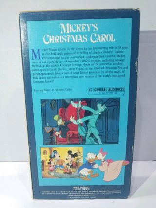 Disney ' s Mickey ' s Christmas Carol VHS Cassette Tape Walt Home Video Vtg 1983 2