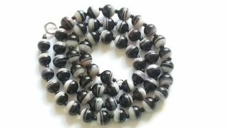 Czech Vintage Black And White Swirled Glass Bead Necklace