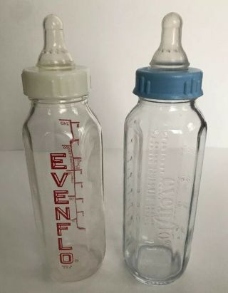 Vintage Evenflo Glass (2) Baby Bottle 8 Oz.