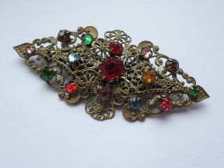 Vintage Circa Early 20th Century Coloured Glass Filigree Brooch