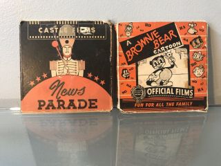 Vintage Movie Reel 8mm Castle Films News Parade Hist 1938 & Brown Bear Cartoon