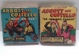 2 Castle Films Abbott & Costello 16 Mm Films No Indians Please & Riot On Ice