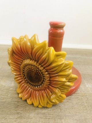 Vintage Ceramic Sunflower Paper Towel Or Toilet Paper Holder
