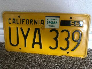 Vintage California 1956 License Plate Uya 339