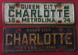 1974 Vintage Charlotte Nc Queen City Metal Metrolina License Plate
