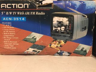 Action 5 Inch Black and White TV with AM FM Radio 2