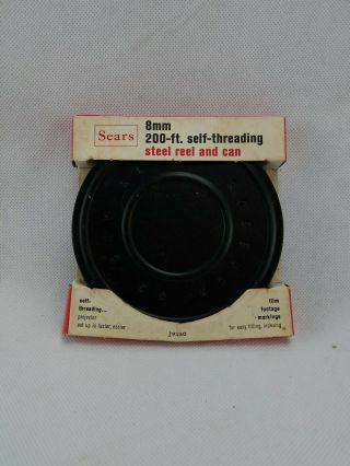 Vintage Nos Sears 200 Feet Self Threading 8mm Steel Reel & Can 39330