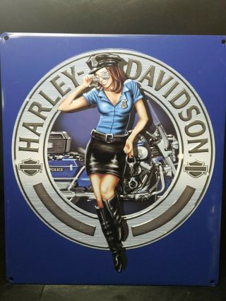 2016 Ande Rooney Harley Davidson Police Babe Tin Sign Embossed Metal Old Bike Xl
