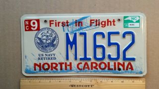 License Plate,  North Carolina,  First In Flight,  U.  S.  Navy Retired,  M 1652
