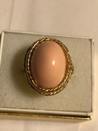 Vtg Estate Goldtone Ring W/peach Cabachon - Adjustable - Buy Any 2 Items,  Get 3rdfree