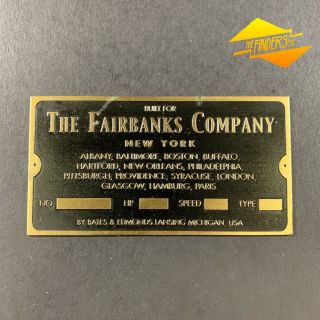 Vintage Bates & Lansing Fairbanks Co.  Brass Stationary Engine Plaque Tag