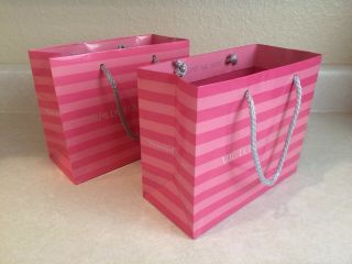 Victoria Secret Paper Gift Bags Set Of 2 Small Vintage Pink Stripe
