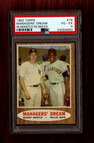 1962 Topps 18 Managers Dream Mickey Mantle Willie Mays Yankees Giants Psa 4