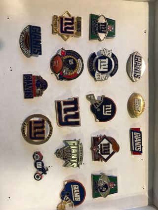York Giants Lapel Pins; 17 Pin Lot; Various Years