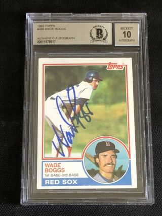 Wade Boggs 1983 Topps Rookie Signed Autographed Card 498 Beckett Bas Gem Mt 10